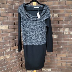 209 wst off the shoulder mixed media shawl collar long sleeve column dress